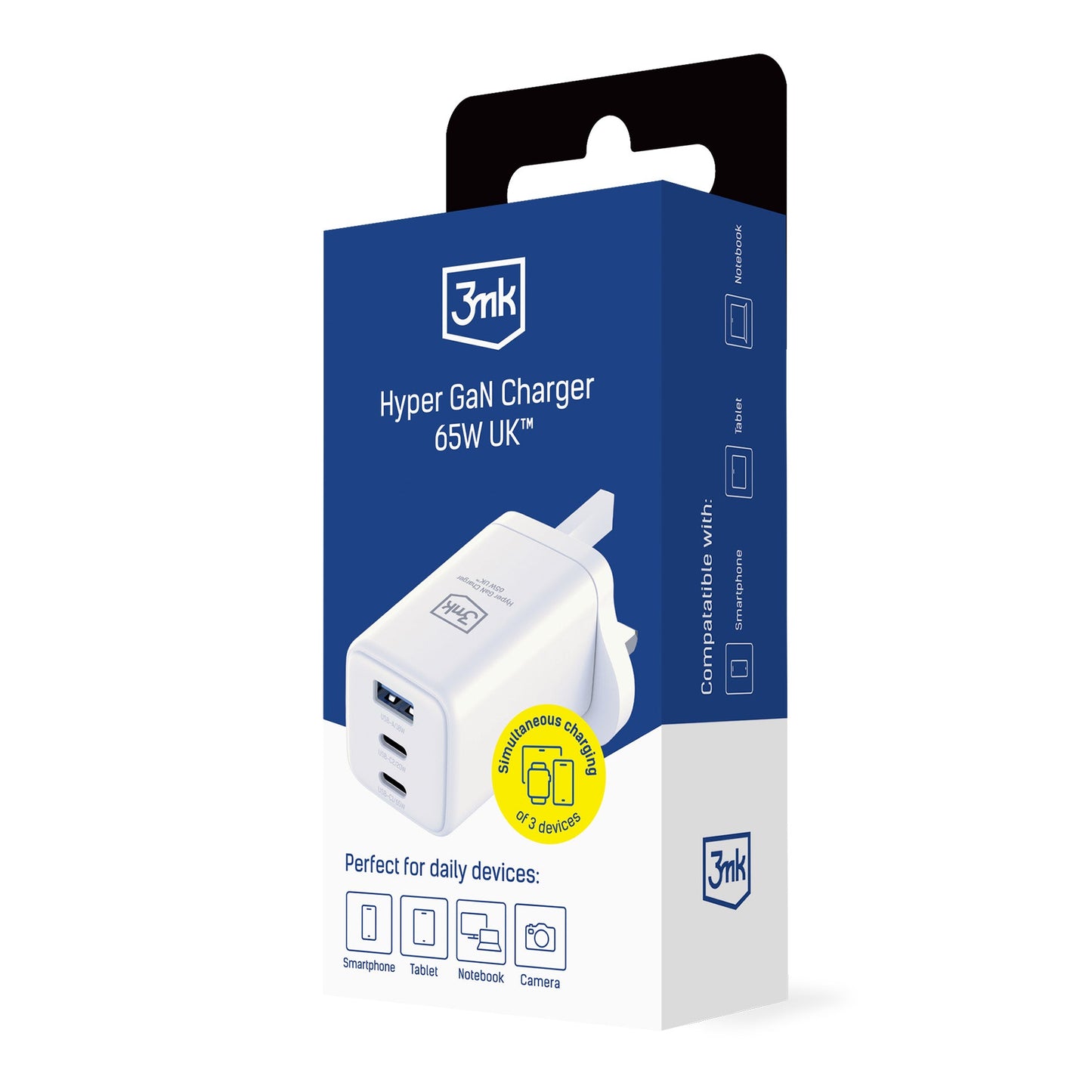 3mk Gan Hyper Charger 65W UK White