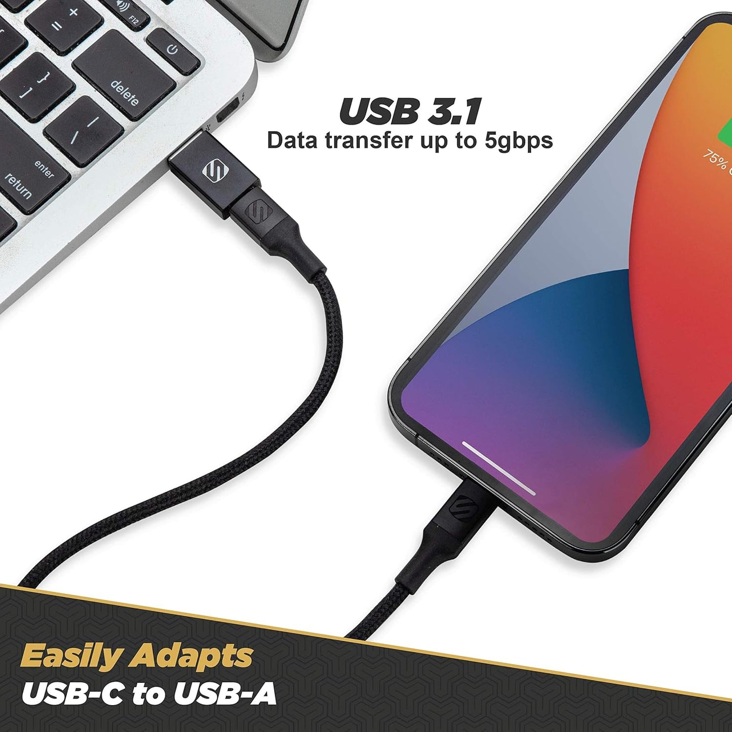 Scosche Strikeline USB Adapter Kit, USB-C Male to USB-A Female & USB-A Male to Type-C