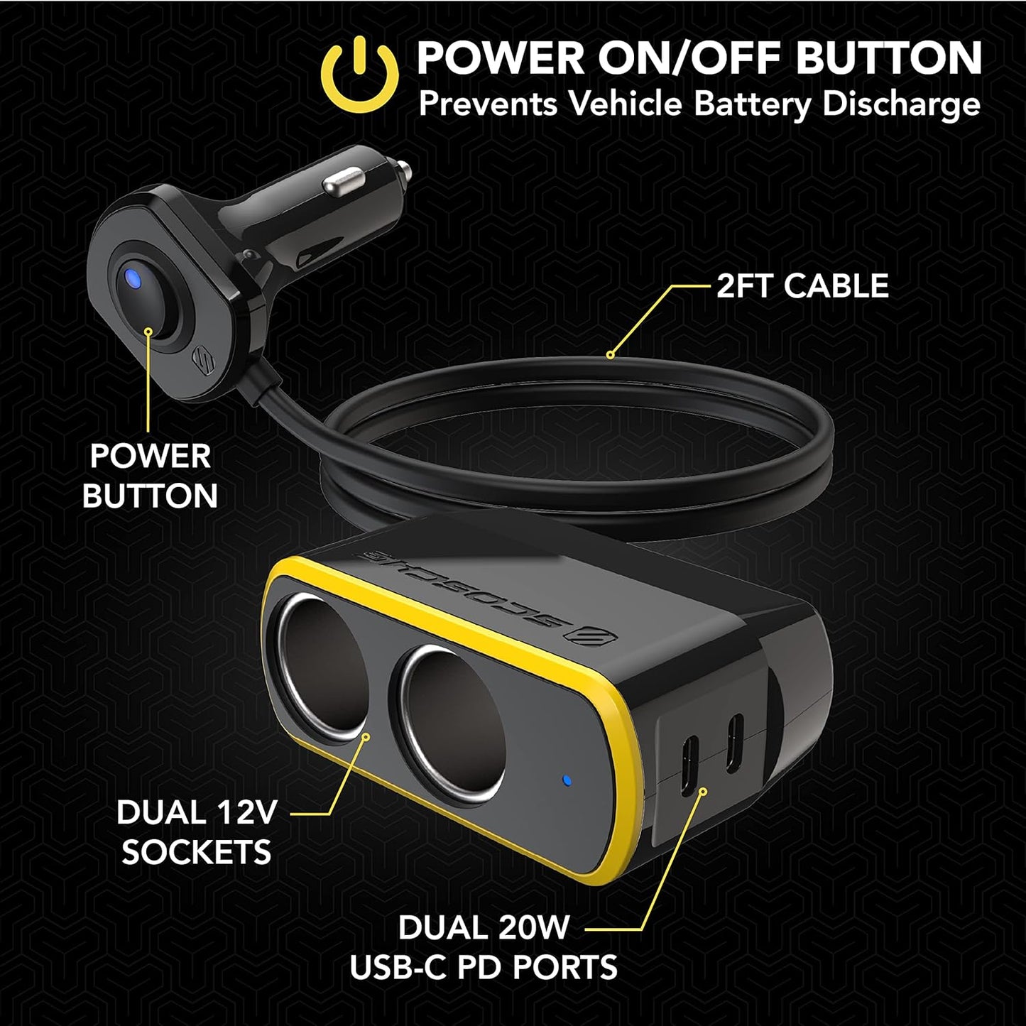 Scosche DoubleUp Dual 12V Adapter with Dual 20W USB-C Power Delivery Charger