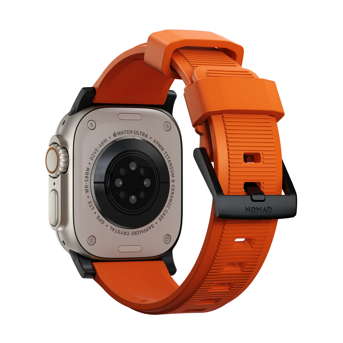 Nomad Rugged Band 46/49mm Ultra Orange w/ Black hardware for Apple Watch