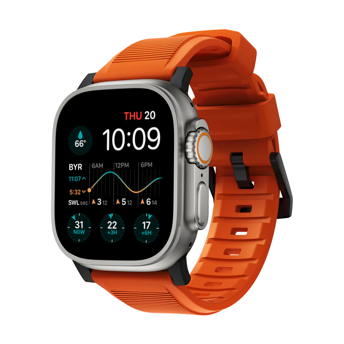 Nomad Rugged Band 46/49mm Ultra Orange w/ Black hardware for Apple Watch