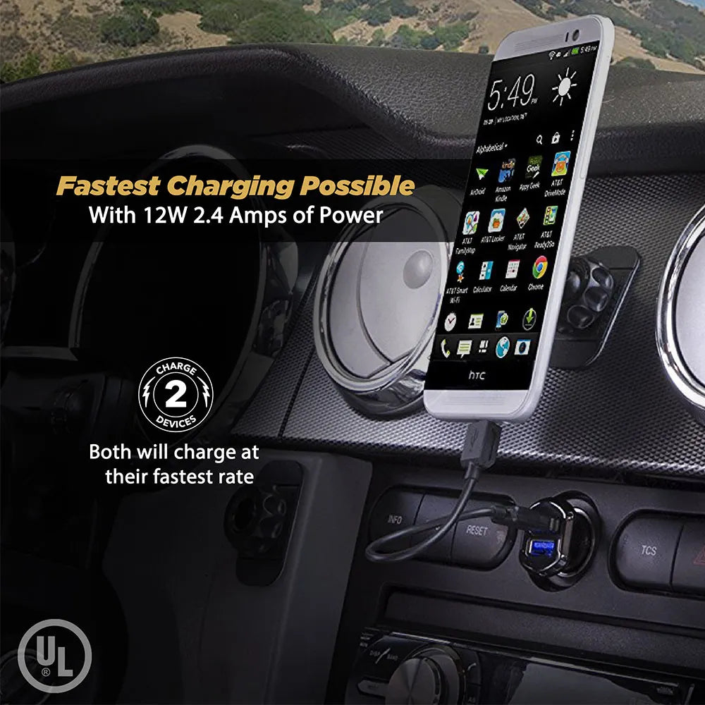 Scosche ReVOLT DUAL 12W USB Car Charger w/ Illuminated USB Ports, BLACK