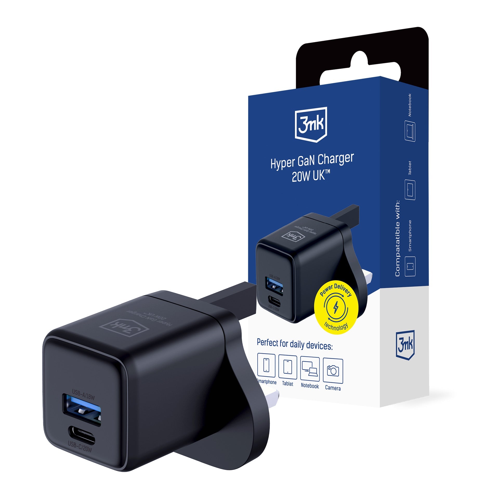 3mk GaN Hyper Charger 20W UK Black