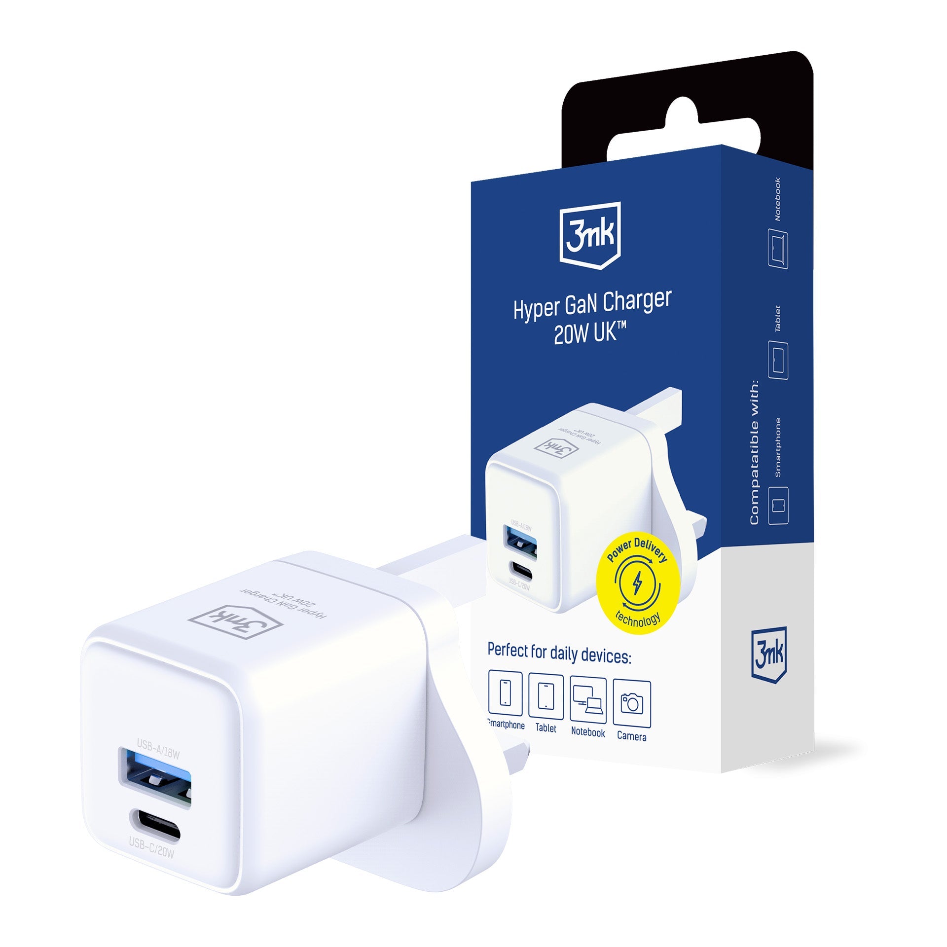 3mk GaN Hyper Charger 20W UK White