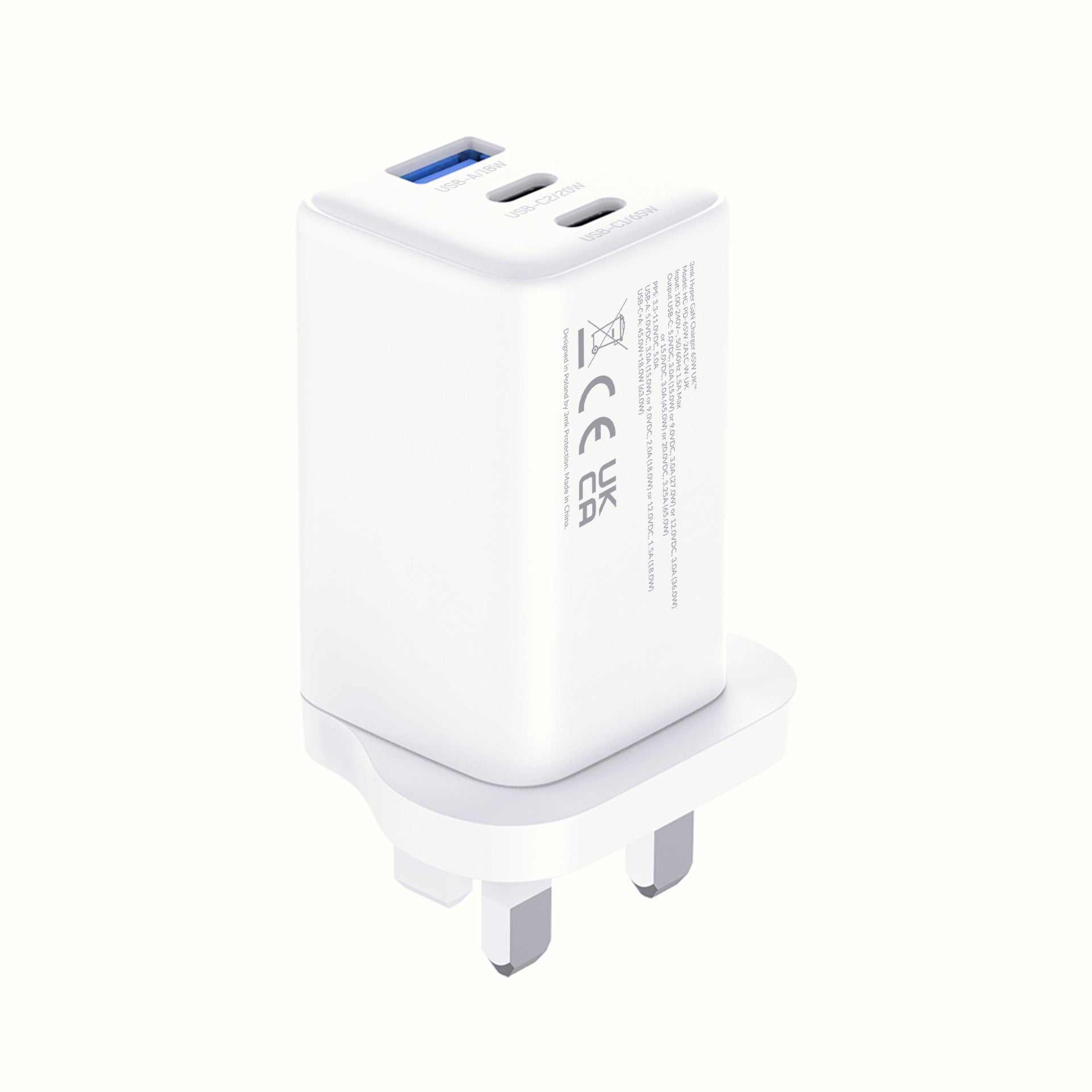 3mk Gan Hyper Charger 65W UK White