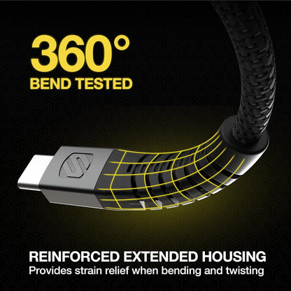 Scosche Strikeline Heavy-Duty USB-C to USB-C Braided Cable 4ft, Black/Space Grey