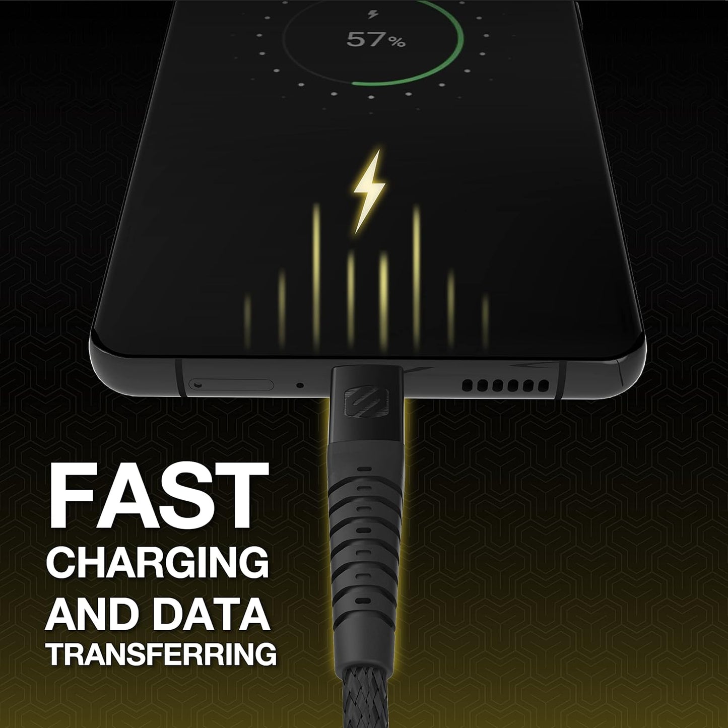 Scosche Strikeline Heavy-Duty USB-C to USB-C Braided Cable 4ft, Black/Space Grey