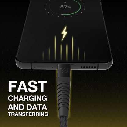 Scosche Strikeline Heavy-Duty USB-C to USB-C Braided Cable 4ft, Black/Space Grey