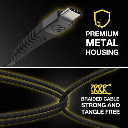 Scosche Strikeline Heavy-Duty USB-C to USB-C Braided Cable 4ft, Black/Space Grey